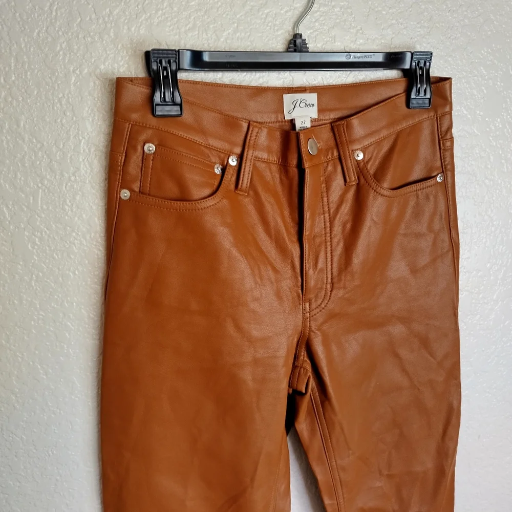 J. Crew High-rise slim demi-boot pant in faux leather Brown Sz 27